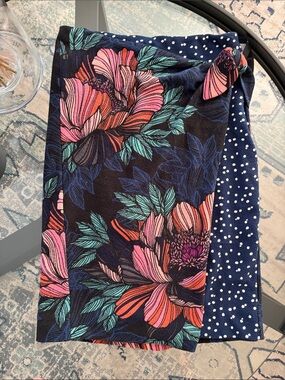 Maeve Navy Floral & Polka Dot Skirt with Coral and Teal Accents